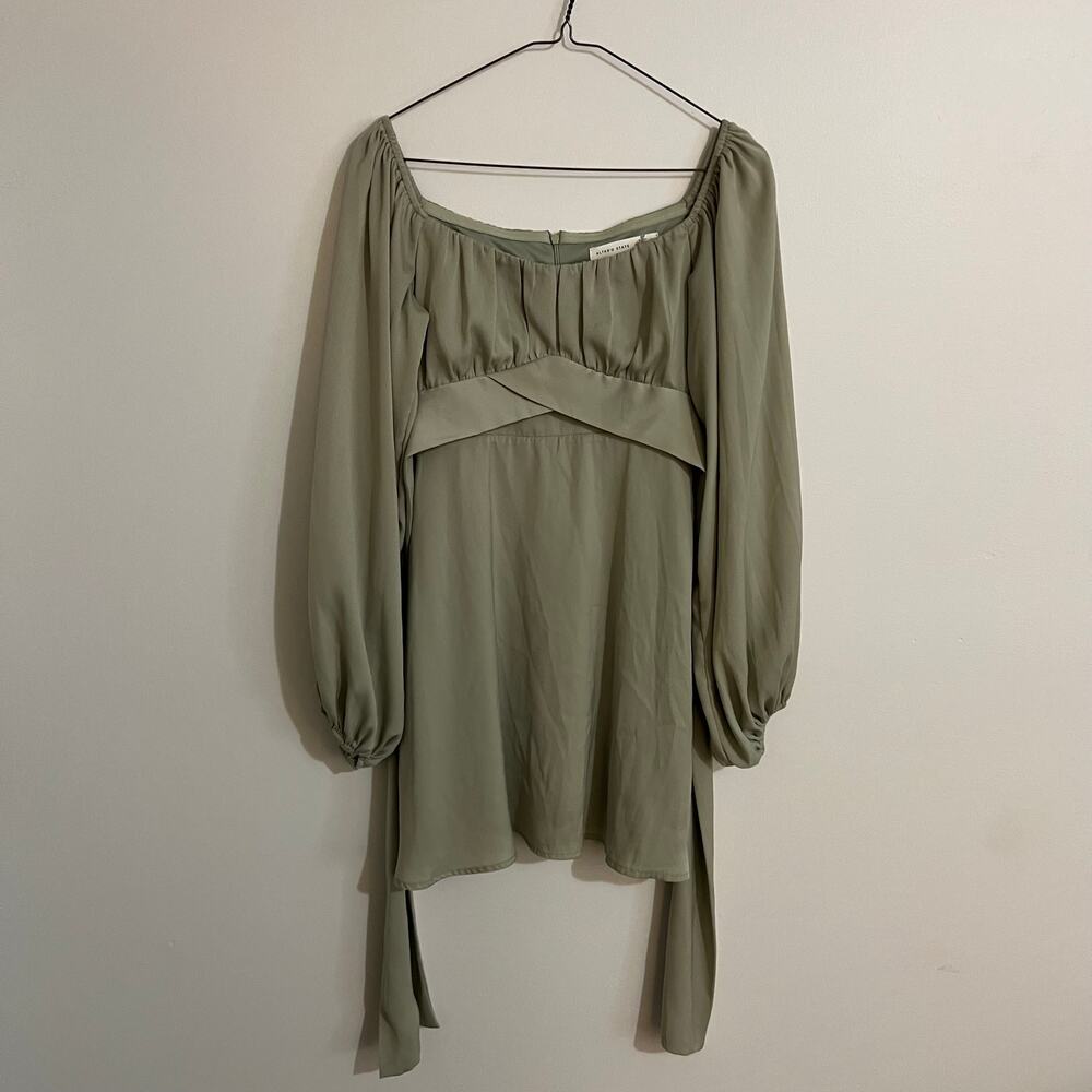 Altar'd State Sage Green Mini Dress Small S Fairy-Core Bishop Sleeve Tie Back